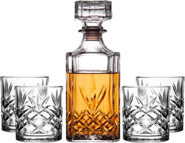 Kinsley Whiskey Glasses and Decanter Set, 5-Piece - Set of 4