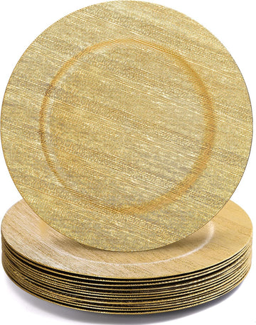 Gold Charger Plates, 13" Plastic Chargers for Dinner Plate - Set of 12