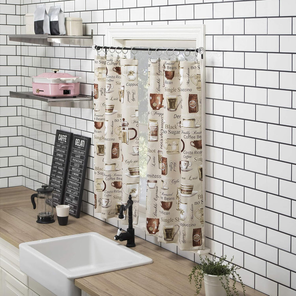 Bristol Coffee Shop Semi-Sheer Rod Pocket Kitchen Curtain Valance and Tiers Set, 54" x 24", Ivory Off-White