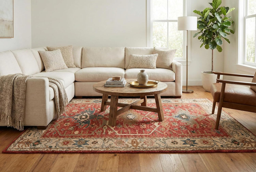 Traditional Handmade Wool Area Rug - Oriental Medallion Floral Pattern, Vintage Classic Bordered - Thick Plush Pile