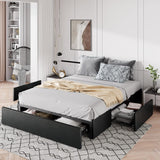 Full Platform Bed Frame with 3 Storage Drawers, Faux Leather Upholstered, Wooden Slats Support, No Box Spring Needed