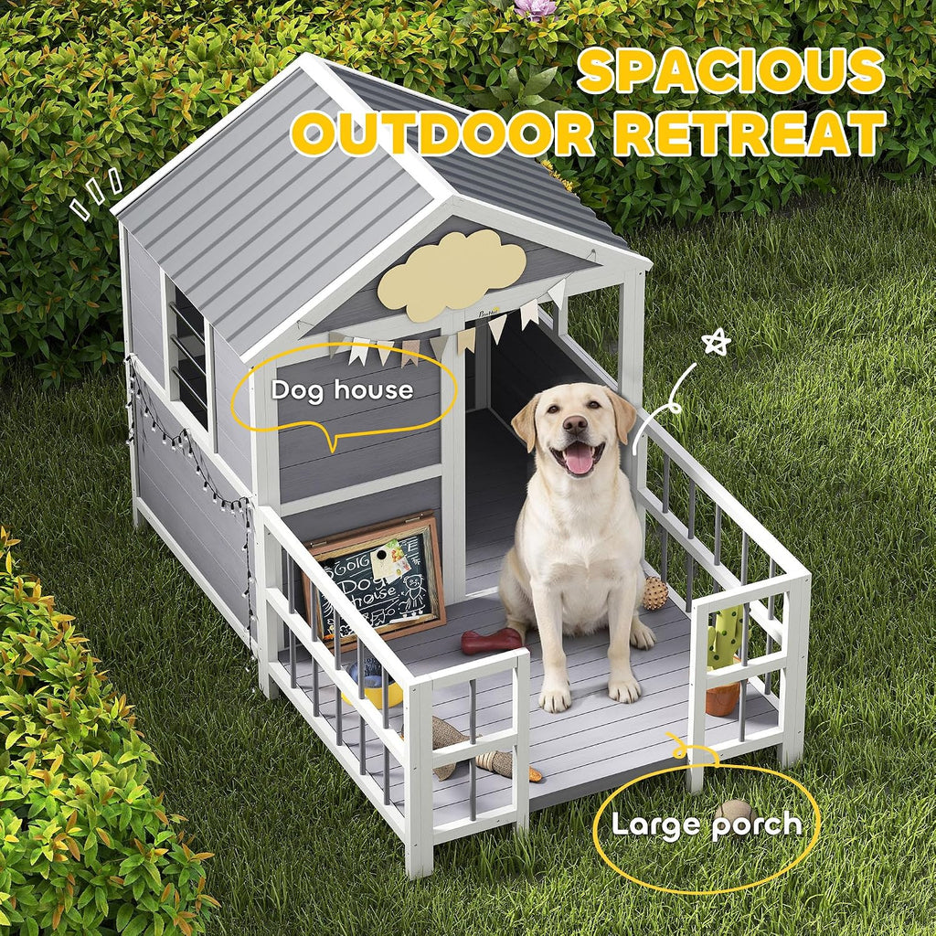 Dog House Outdoor Indoor, 61" x 41" x 47" w/Porch