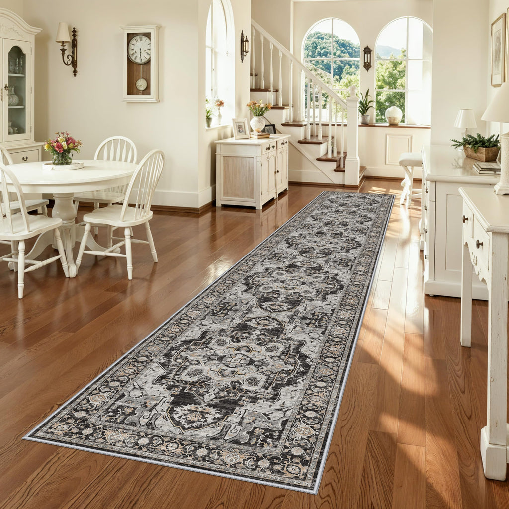 Hallway Washable 2x12 Runner Rug: Indoor Soft Kitchen Rugs Vintage Distressed Non-Slip Backing Thin Carpet Stain