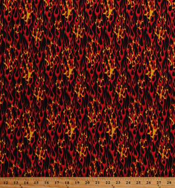 Cotton Flames Roaring Fire Flame Firefighters Race Car Flames in Motion Landscape Cotton Fabric Print by The Yard