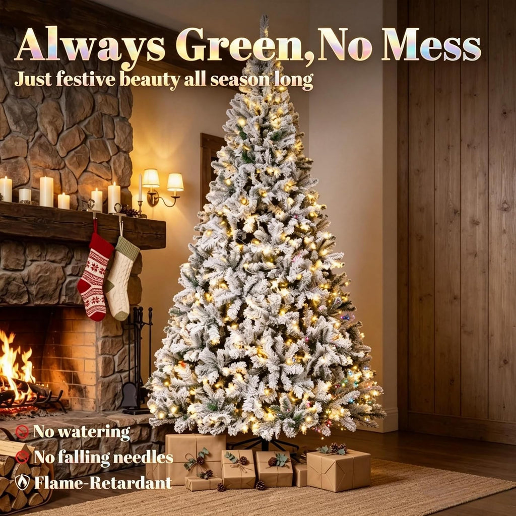 Pre-Lit Flocked Fraser Fir Artificial Christmas Tree, 6 ft, White