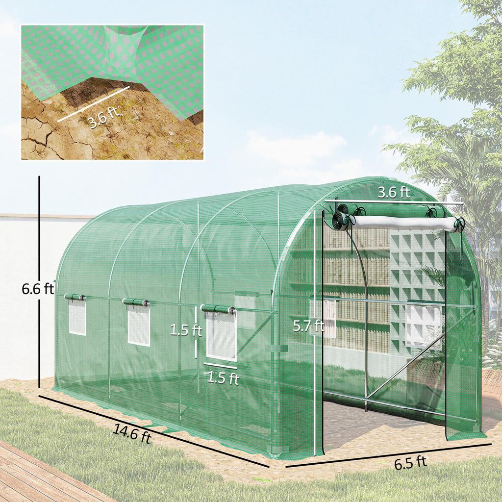 14.6'x6.5'x6.6' Hoop House Greenhouse with 2 Support Rods Green