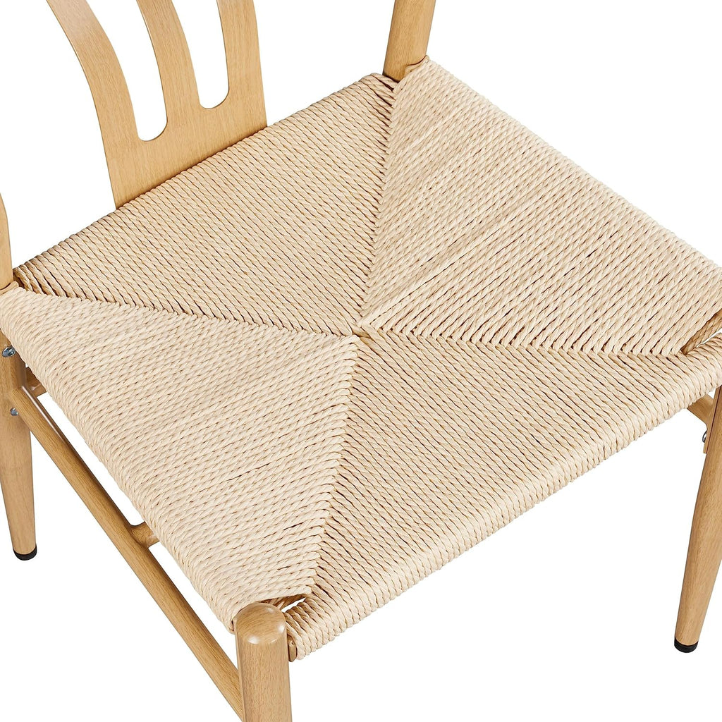 Weave Dining Chair Rattan Chair Metal Armchairs Hemp Seat for Kitchen, Dining, Living Room Set of 2, Wood Color