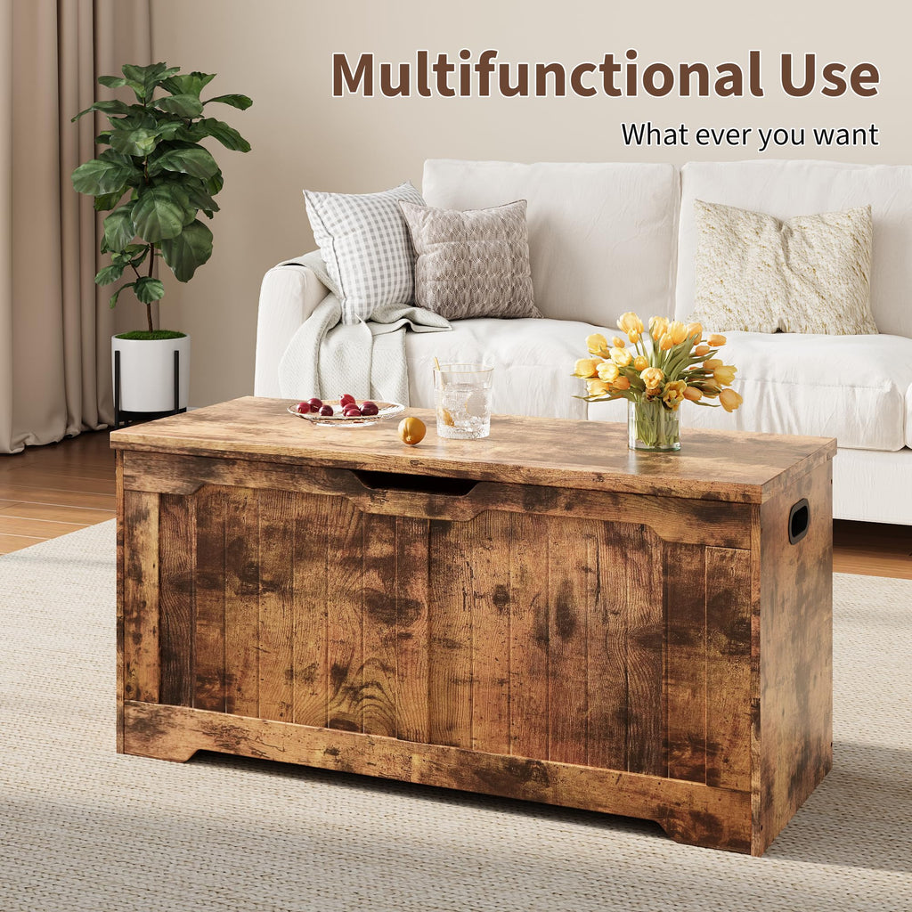 Storage Bench with Farmhouse Design - Storage Chest with 2 Safety Hinges, 15.7 x 39.4 x 18.9 Inches, Ideal, and