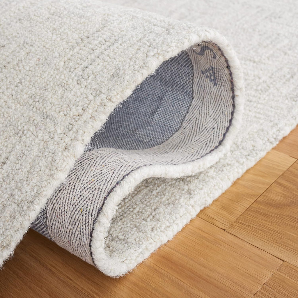 Micro-Loop Area Rug - 9' x 12', Light Grey & Ivory, Handmade Wool