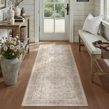 2x6 Washable Runner Rug Beige Vintage Traditional Oriental