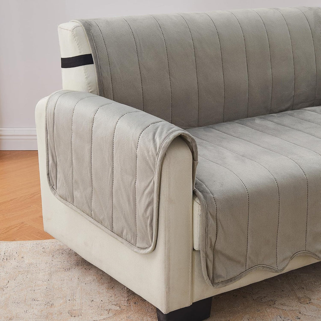 Velvet Sofa Cover - Washable Slipcover Furniture Protector with Elastic Straps - Furniture Cover for Dogs, Kids