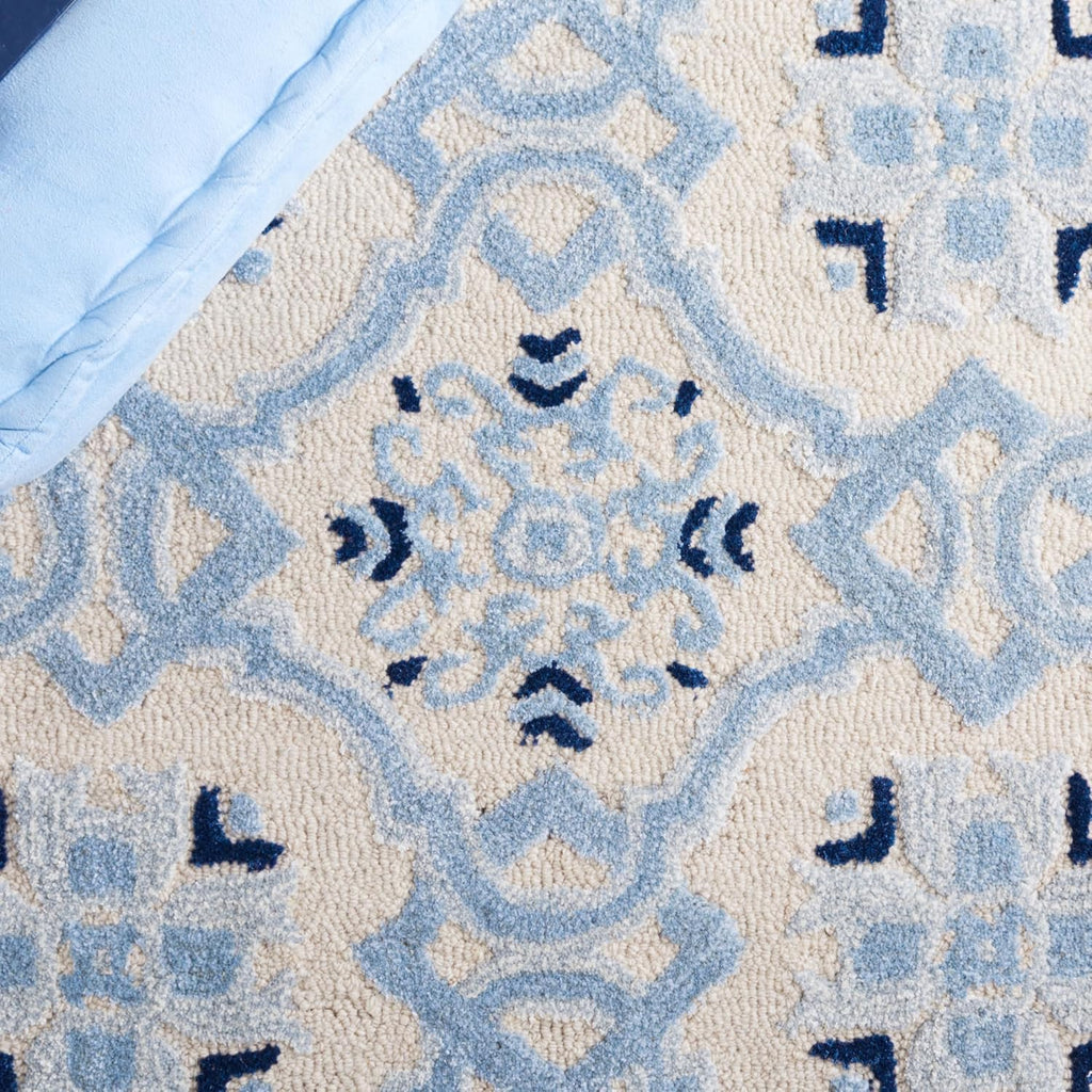 Bella Area Rug - 9' x 12', Ivory & Blue, Handmade Wool & Viscose