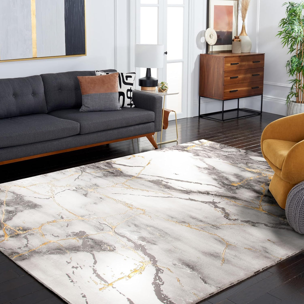 Area Rug 8x10 - Craft Collection - Large - Grey & Gold, Modern Abstract Design, Non-Shedding & Easy Cleaning, Ideal