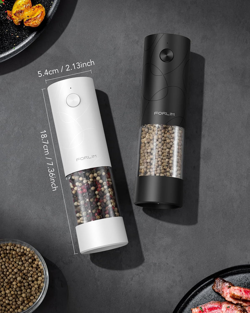 Electric Salt & Pepper Grinder Set, Rechargeable 2 Pack, Dual Black - Set of 2