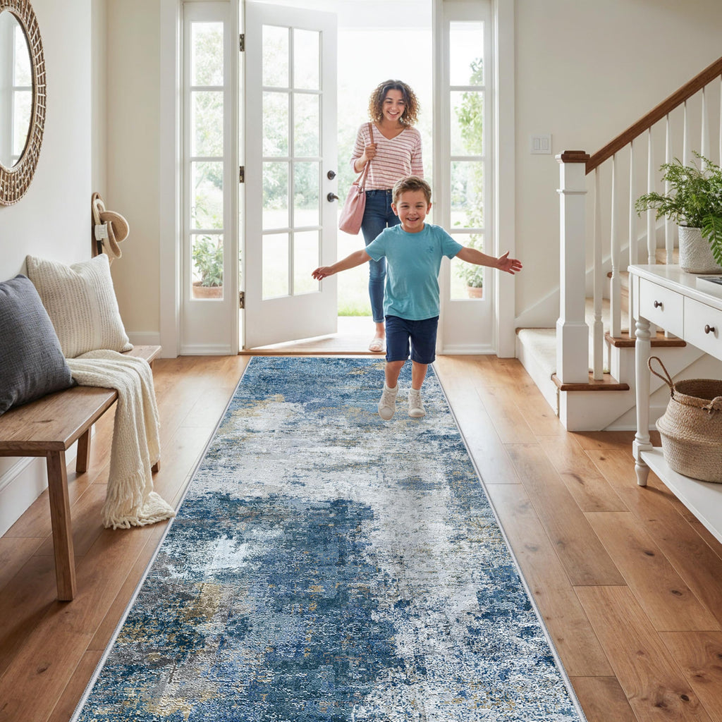 3x10 Runner Rug : Non-Slip Washable Kitchen Runner Coastal Wide Throw Carpet Entryway Bathroom - Soft Low Pile Thin