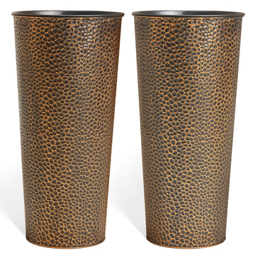 25" H. Metal Hand-Hammered Planters with Inner Pots 2-Pack, Bronze Decor Planter for Deck, Patio, Porch - Galvanized