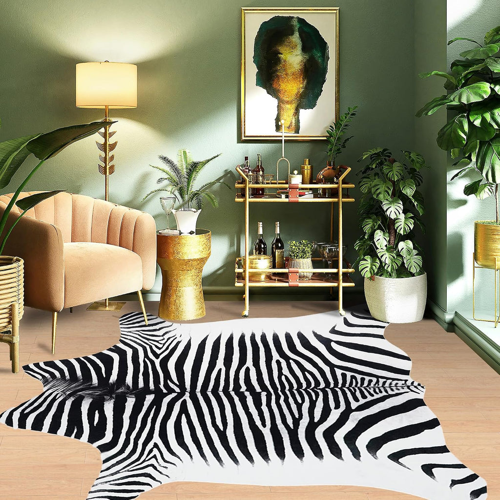 Zebra Rug 7.6x6.2 ft Area Rugs Black White Stripes Funky Area Rugs Living Room Dining Room Animal Rug Carpet