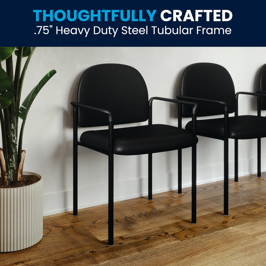 Steel Stackable Reception Chair with Arms, Black Vinyl