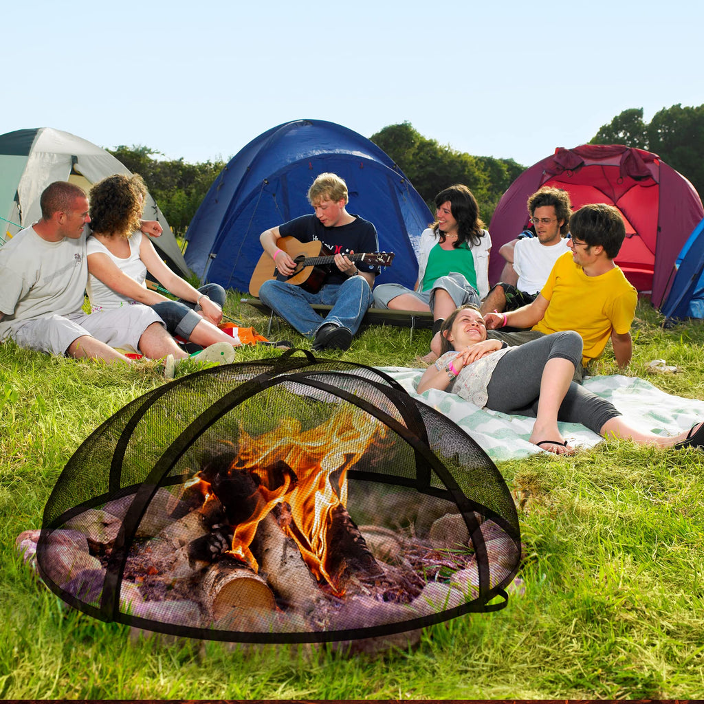 Outdoor Fire Pit Spark Screen Cover, 32" Dia, Easy Access Door, Round
