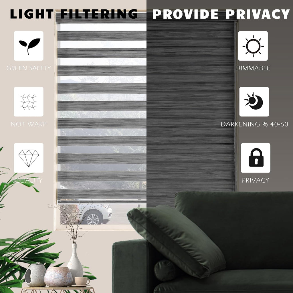 Zebra Blinds for Windows Dual Layer Light Filtering Privacy Free-Stop Sheer Shades Light Control Windows Zebra