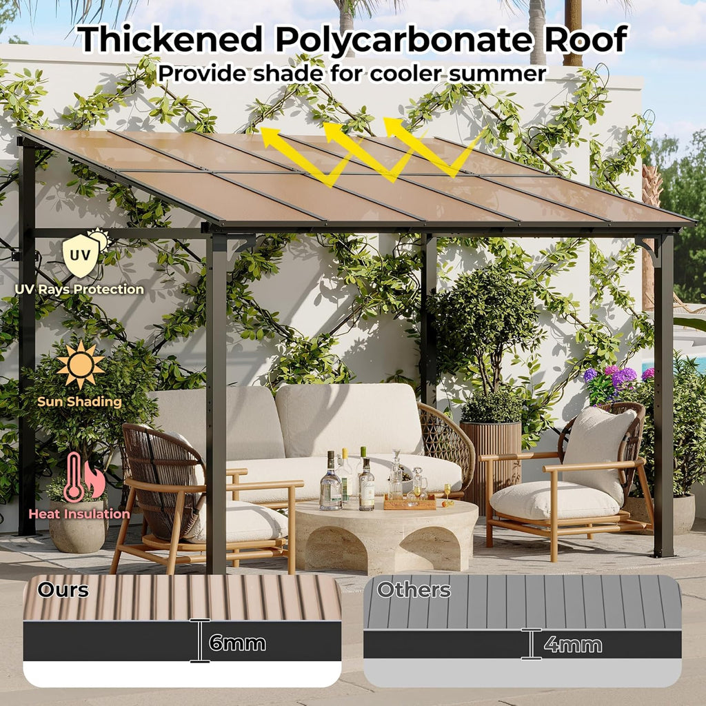 10' x 10' Lean to Gazebo, Hard Top Outdoor Pergola with Roof - Image 4