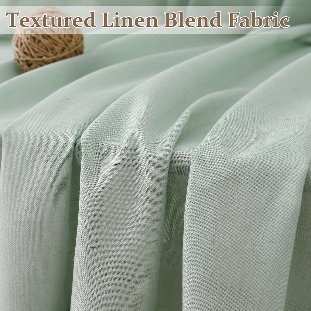 Pinch Pleat Linen Curtains 90 Inches Long Bedroom Semi Sheer Light Filtering Back Tab Aqua Green Rustic Farmhouse