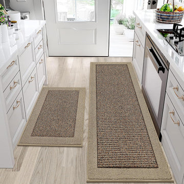 Kitchen Rugs Set of 2, Non Slip Washable, 24"x36"+24"x60", Taupe | Kitchen Mats for Floor, Extra Absorbent and Stain