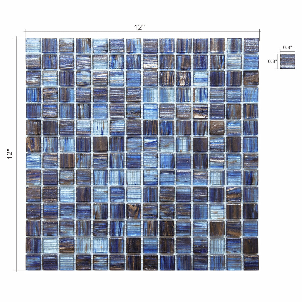 Glass Mosaic Tile Backsplash, 12" x 12" Dark Blue Square Glass Tile