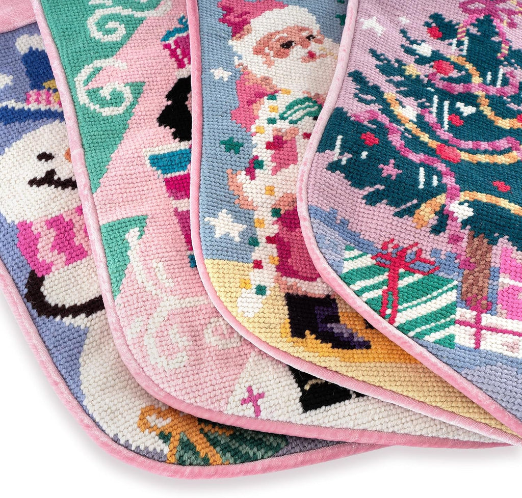 Needlepoint Christmas Stockings Personalized Snowman Santa Nutcracker Christmas Tree Embroidered Family Stockings