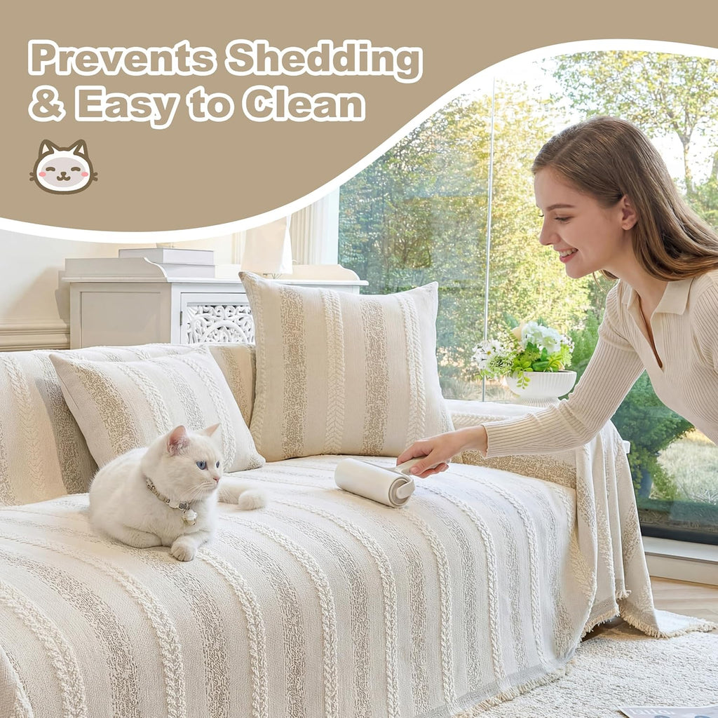 Couch Cover for Dogs Washable Sofa Cover, Sectional Couch Covers, Sofa Covers for 2 Cushion Couch, Non Slip Stripe