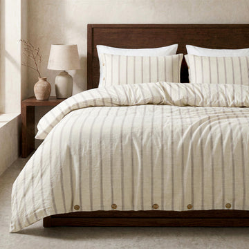 Duvet Cover Set, 100% Turkish Cotton Beige Stripe