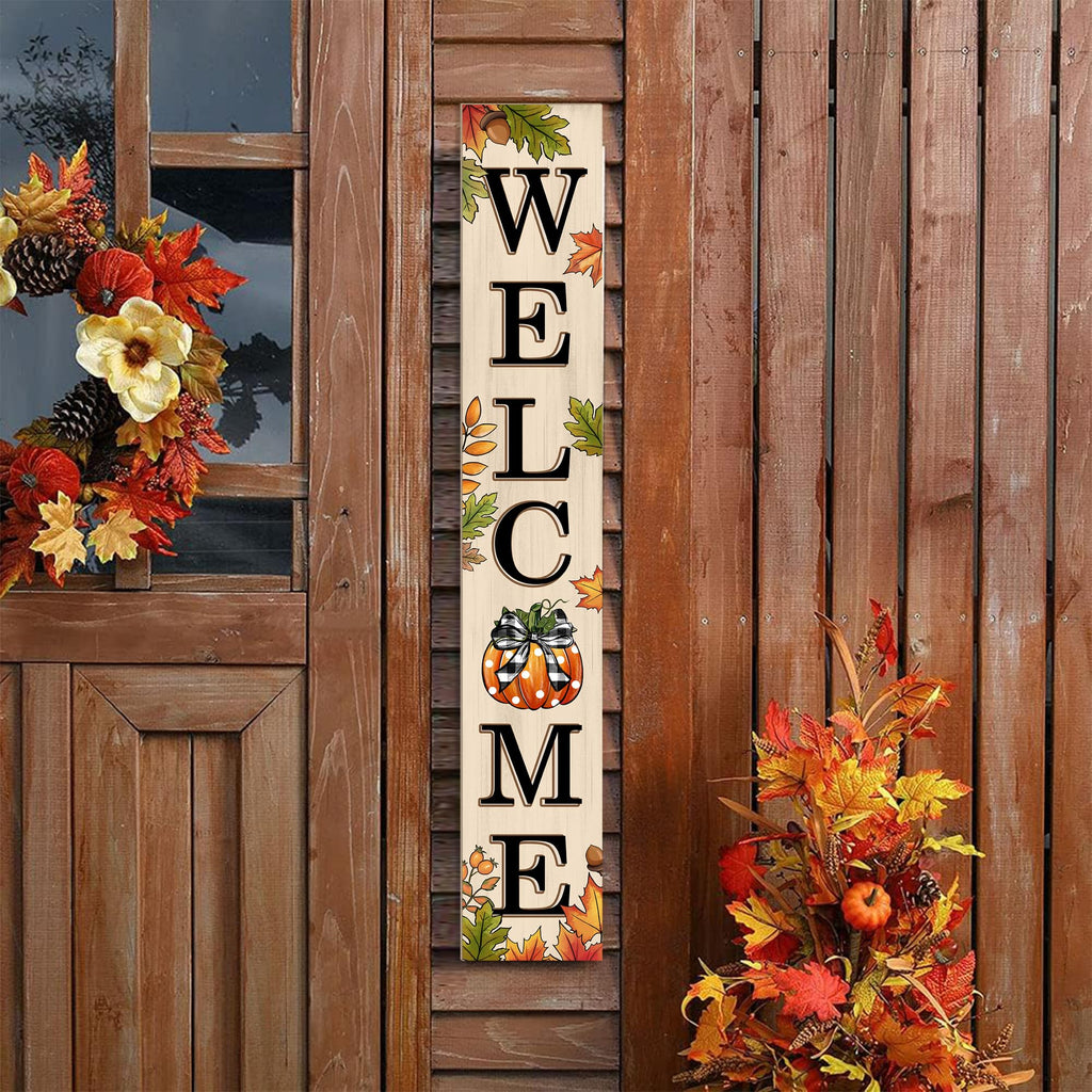 Fall Welcome Sign 47 inch Autumn Pumpkin Vertical Wooden Porch Sign Front Door Decorate For Garden Home Yard
