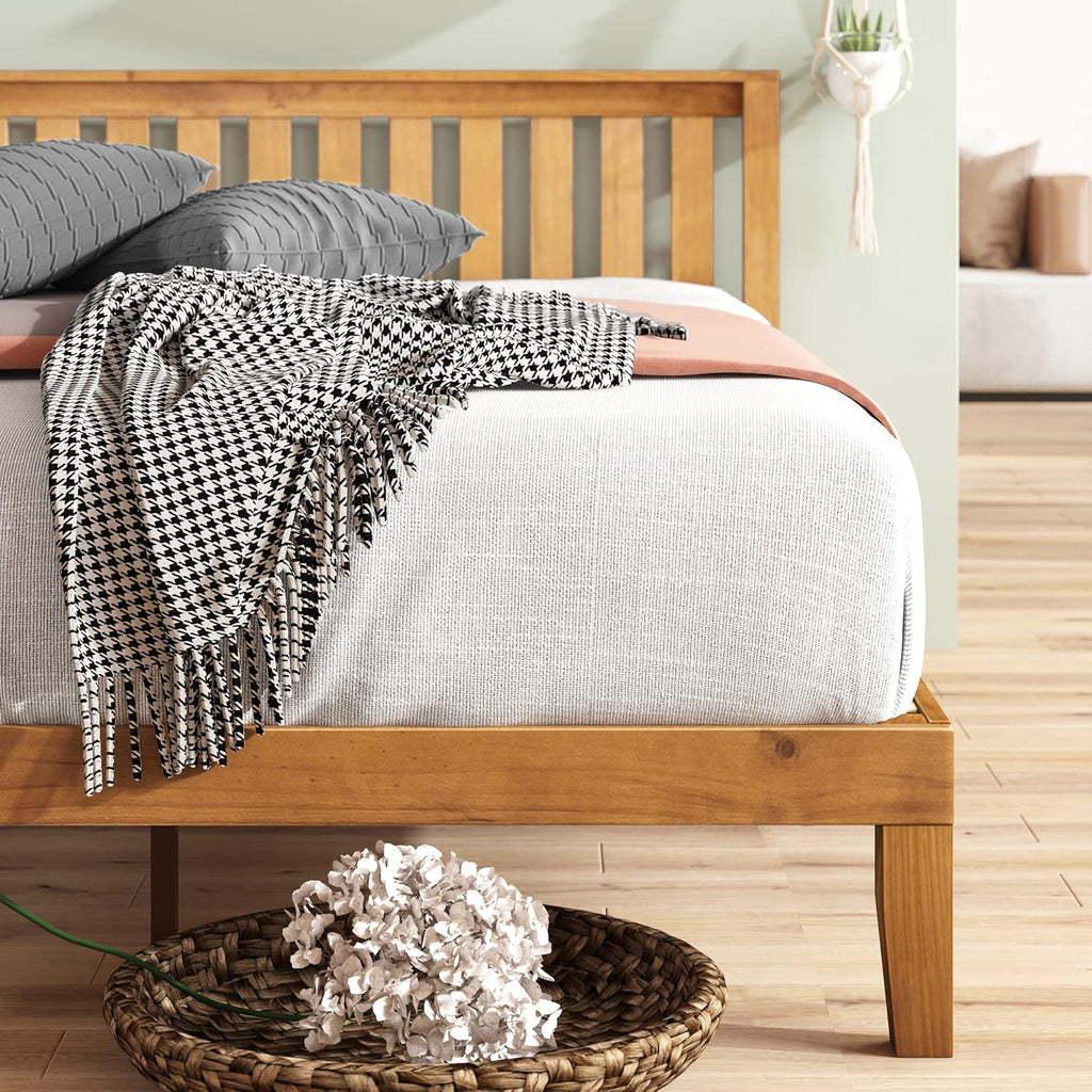 Alexia Wood Platform Bed Frame with headboard, Solid Wood Foundation with Wood Slat Support, No Box Spring Needed