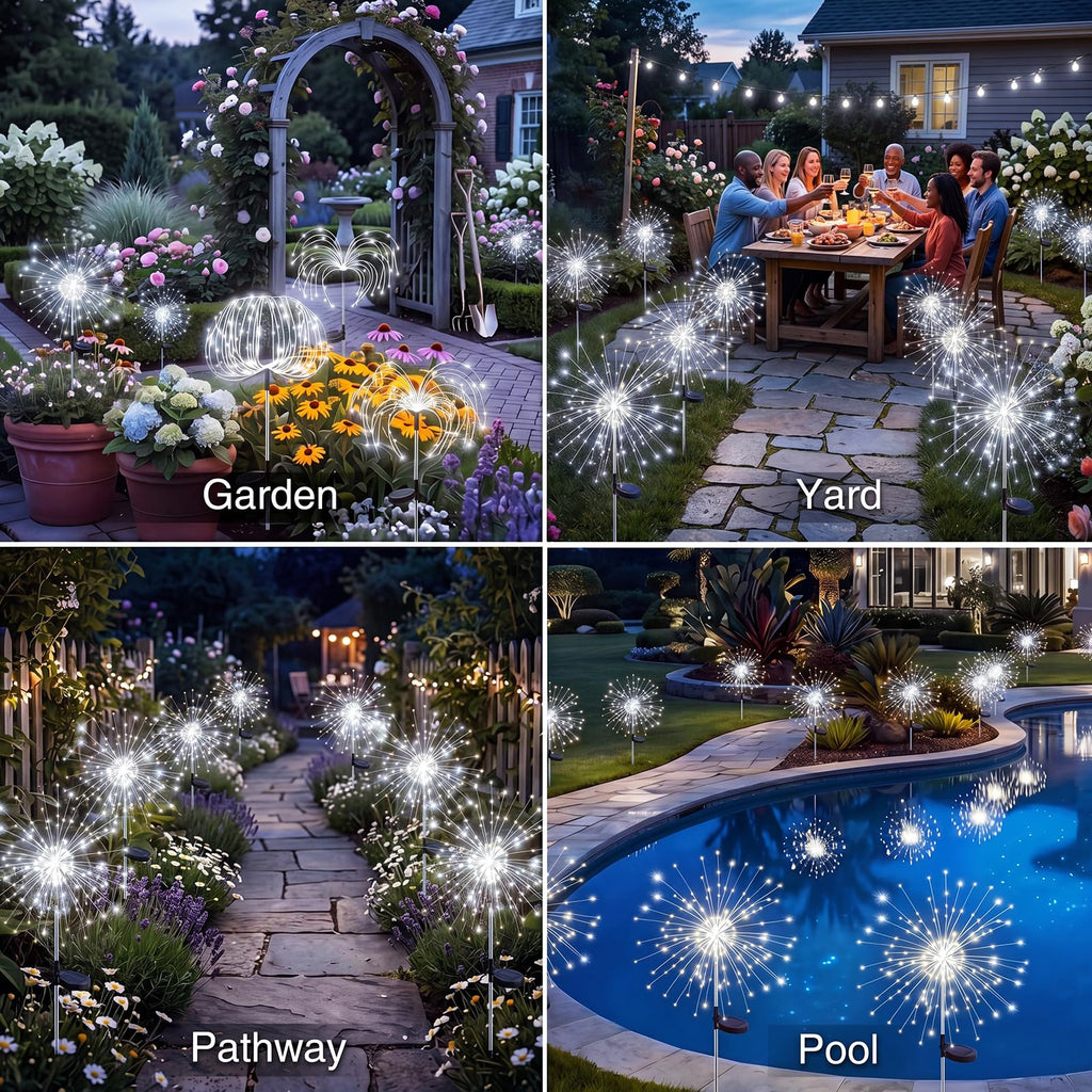 4 Pack Solar Garden Lights Outdoor, 8 Modes Firework Lights Outside