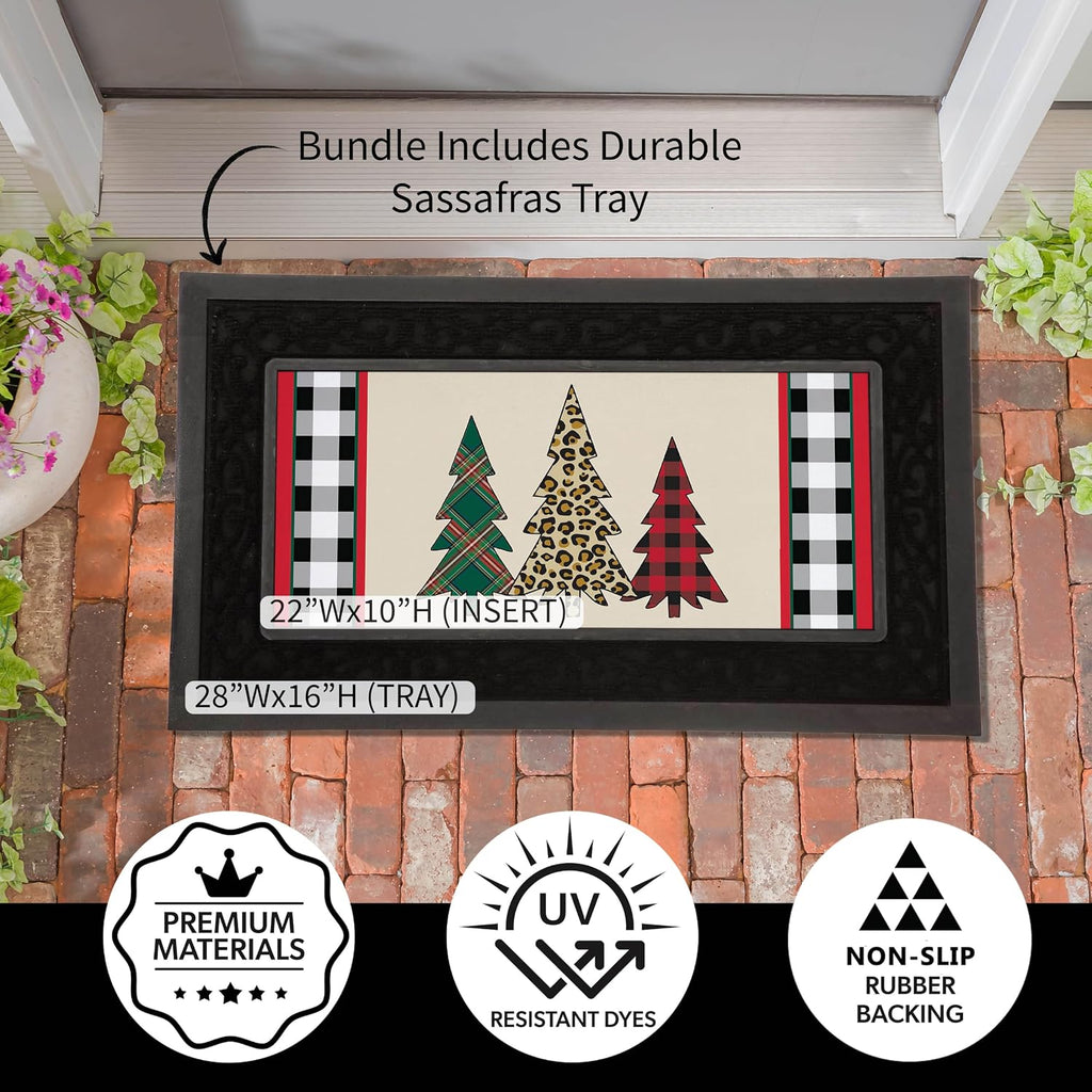 Sassafras Fall Christmas Holiday Doormat Insert Bundle & Tray Set of 5, Interchangeable Entrance Door mats Indoor and