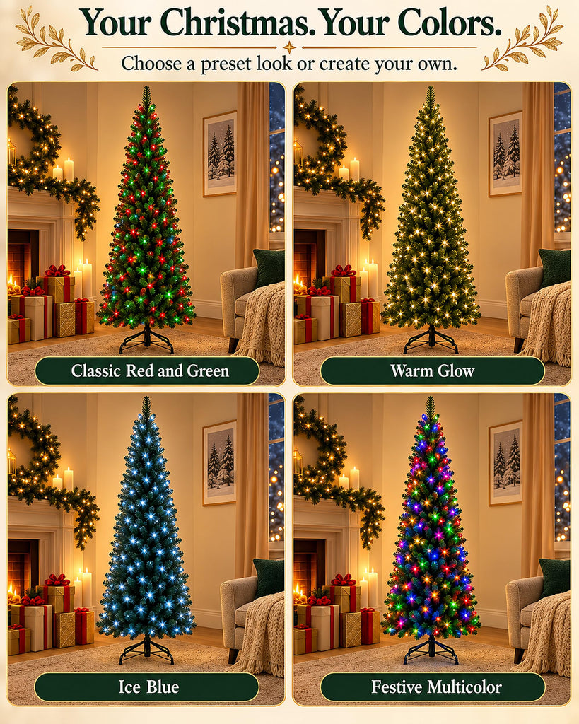 6FT Smart Prelit Pencil Christmas Tree Lights App Magic Wand Control