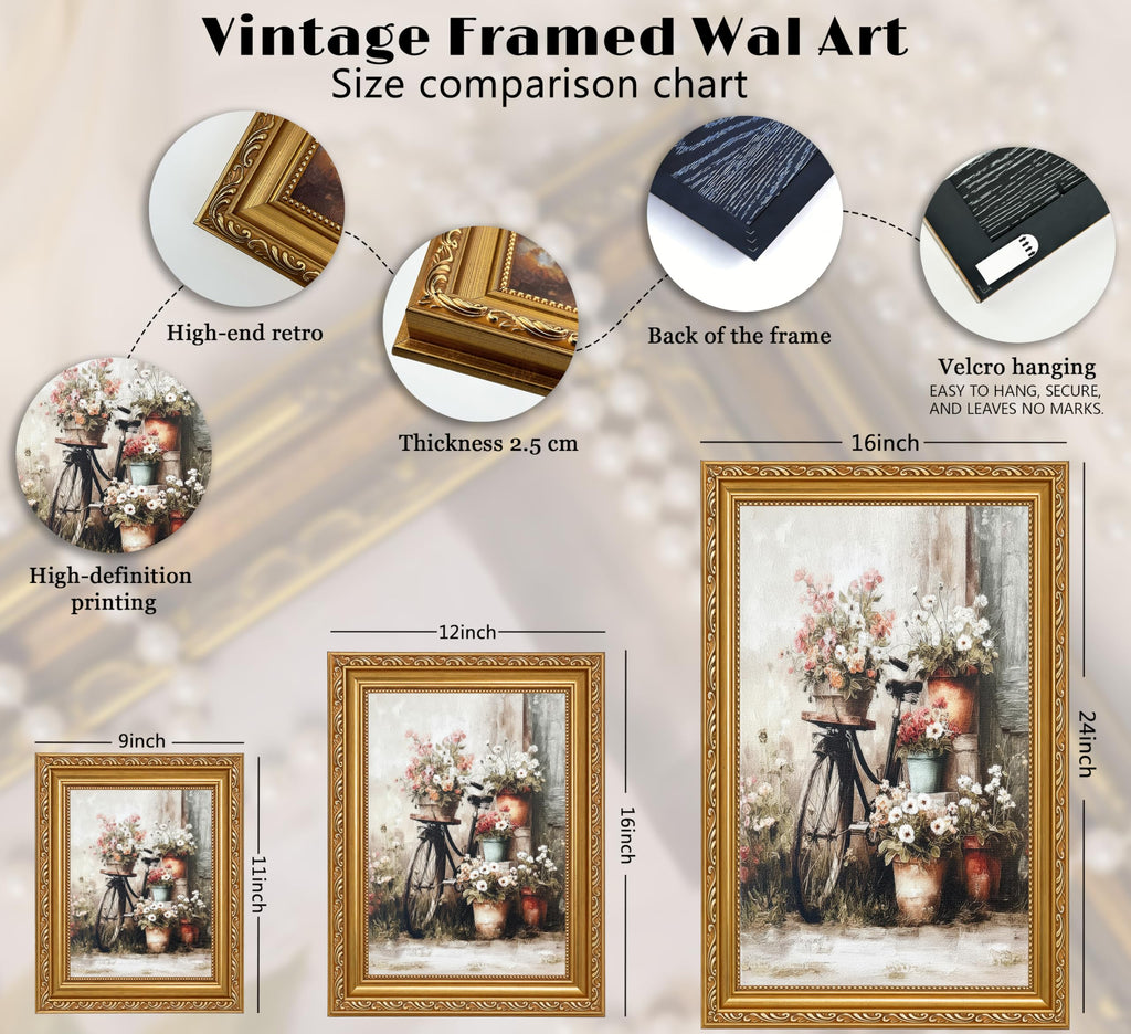 Vintage Bicycle Flower Pots Framed Wall Art