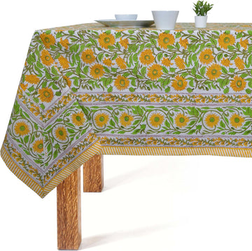 Block Print Table Cloth- 54x108 Inch Rectangle 100% Cotton Handmade Pre-Shrink, Washable for Spring,