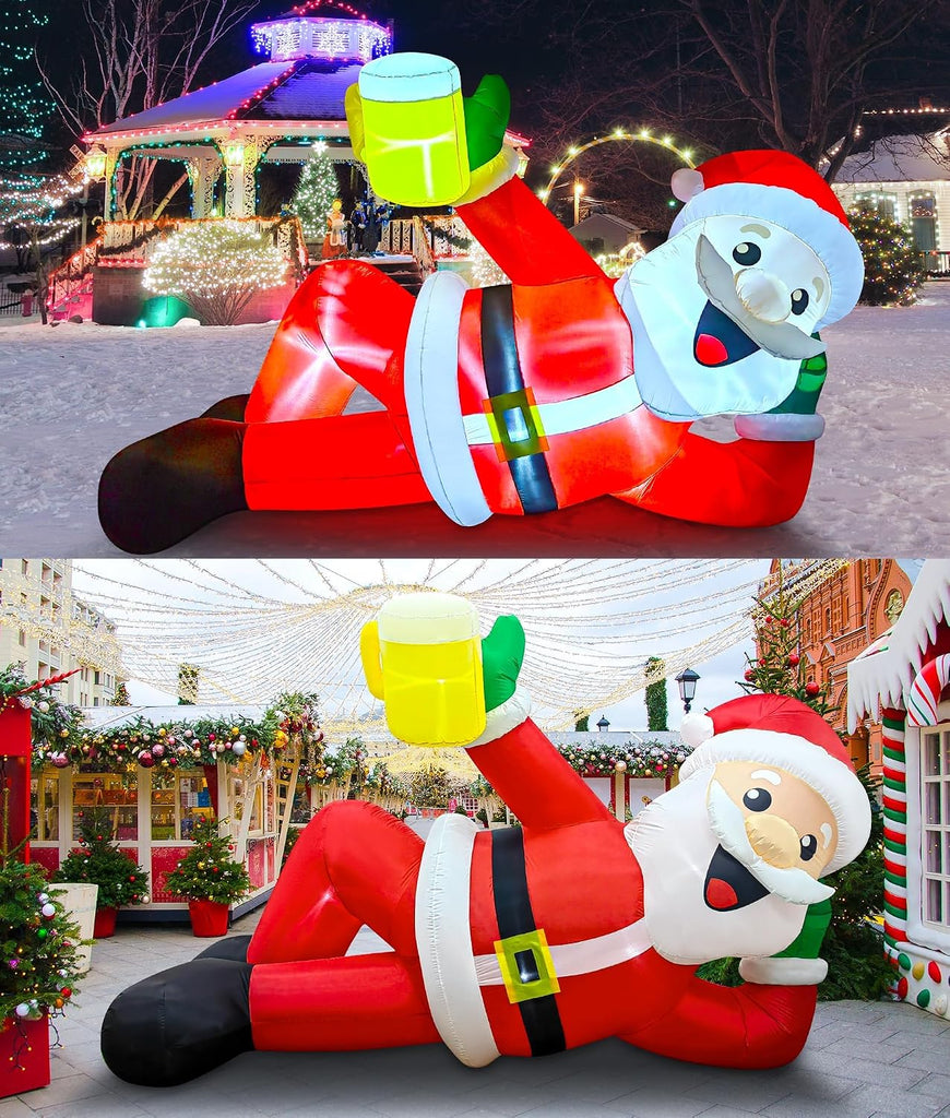 12FT Christmas Inflatable Outdoor Decoration, Christmas Blow Ups Yard Decorations Giant Inflatable Santa Claus Lying