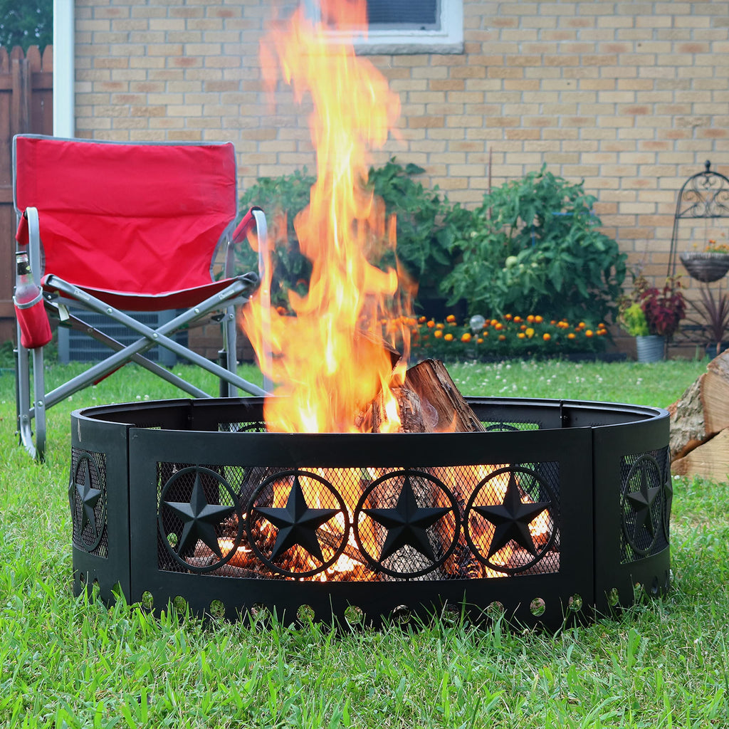 4-Star Decorative Outdoor Large Round Metal Fire Pit Ring, 36"