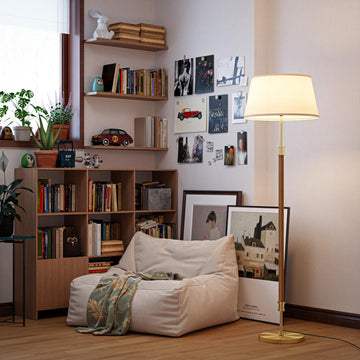 Mid Century Modern Wood Floor Lamp, Amber Wood, 63" Tall