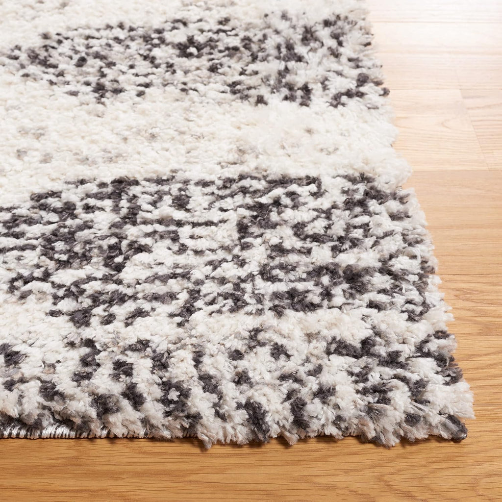 Jericho Shag Collection Area Rug - 6'7" Square, Ivory & Black, Moroccan Boho Design, Non-Shedding & Easy Care