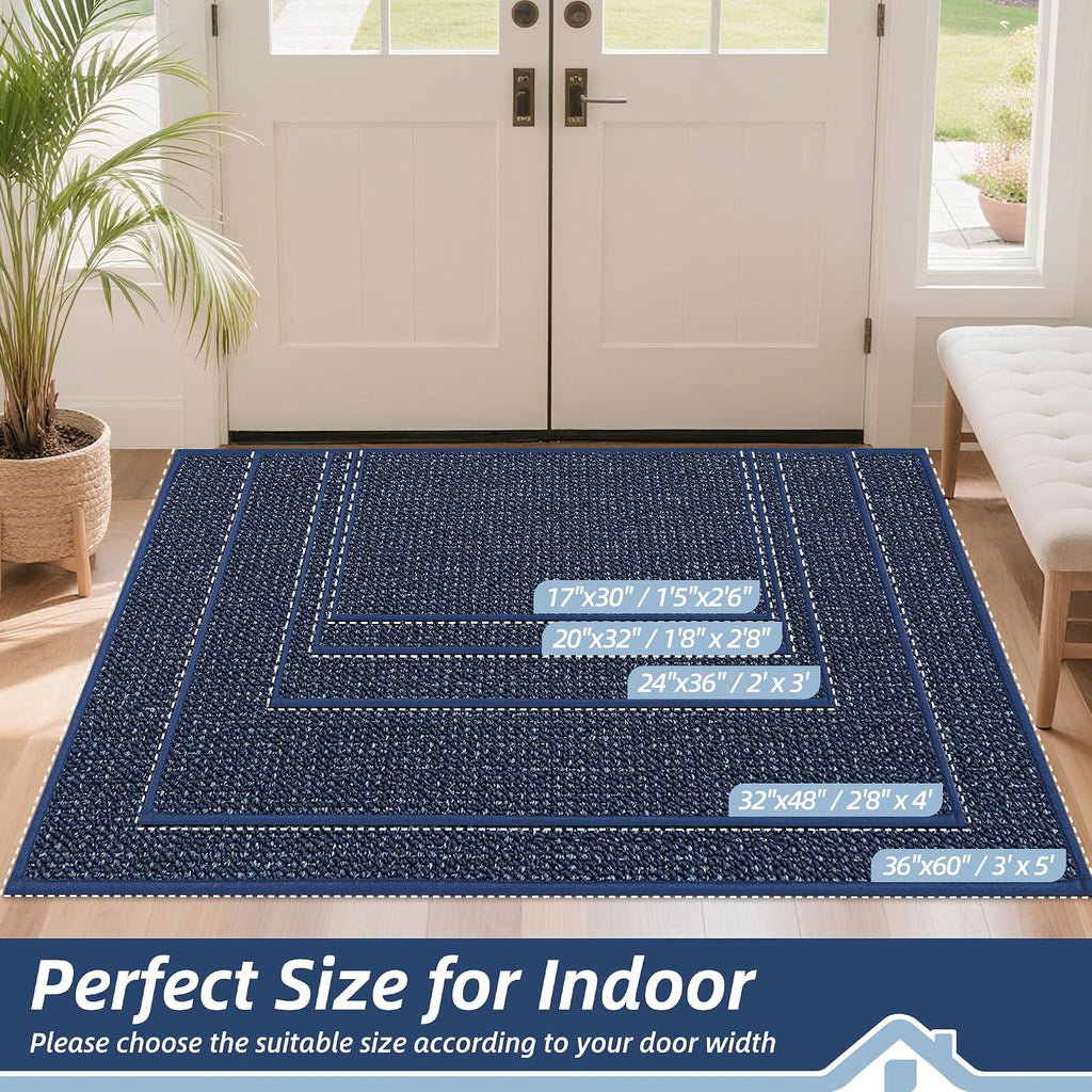 Dirt Trapper Door Mat 24" x 36", Non-Slip Washable Doormats, Blue | Entrance Mat Dirt Resistant and Absorbent Welcome