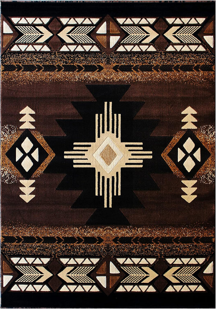 Mohave Traditional Southwestern Style Area Rug - Rustic Chocolate Accent Rug - - Olefin Fibers with Jute