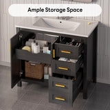 36 Inch Black Bathroom Vanity with Sink, Modern Single Sink Bath Vanity with Drawers & 2 Doors