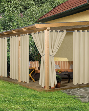 6 Pack Outdoor Curtains Waterproof 54x84 Inch Cream | Outsides Curtains for Cabana Porch Pergola Balcony