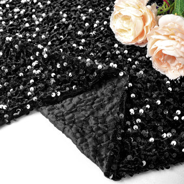 Black Sequin Velvet Fabric, Glittery & Stretchy Material for Clothing, Photo Booth Backgrounds, & DIY Backdrops