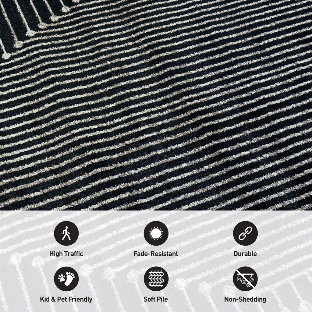 Contemporary Bohemian Stripe Area Rug Black
