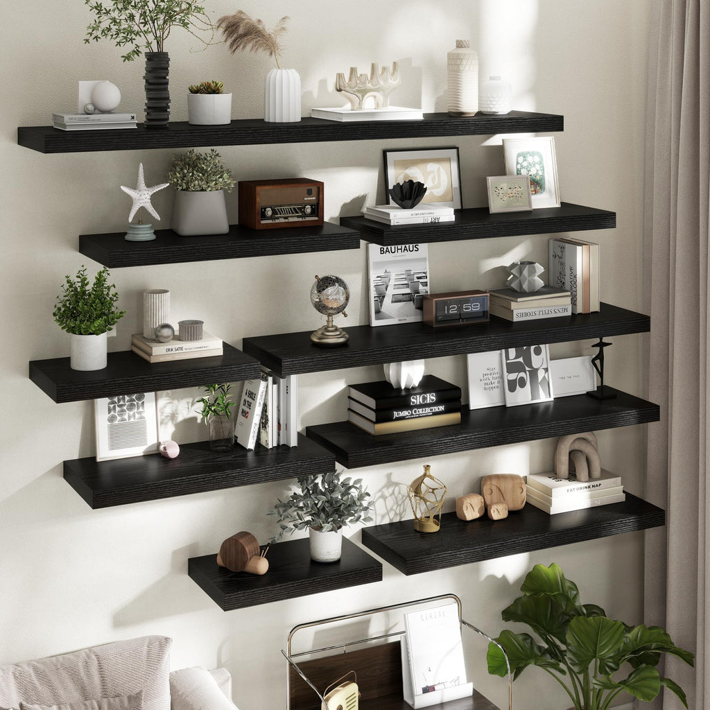 12 Inch Deep Floating Shelves for Wall, 20 x 12 Rustic Wood Gra Shelves with Invisible Brackets, Easy Install Wood