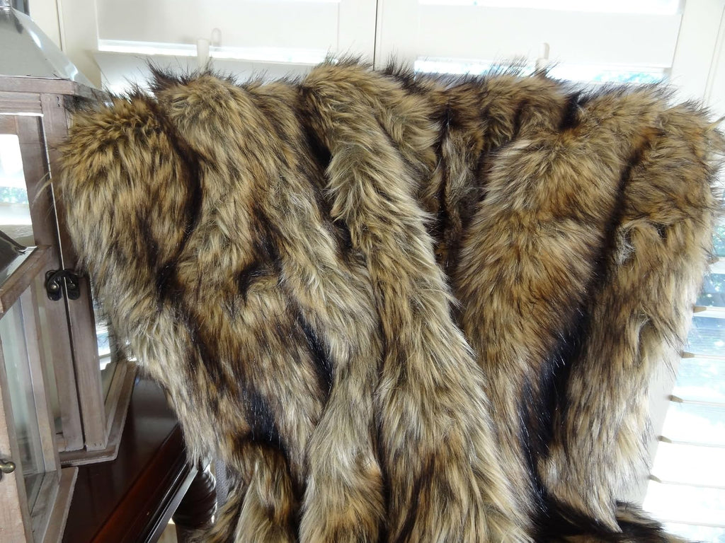 Brown Fur Throw Blanket and Bedspread - Brown Wolf Faux Fur - Light & Dark Brown Faux Fur - Luxury Throw Blanket &